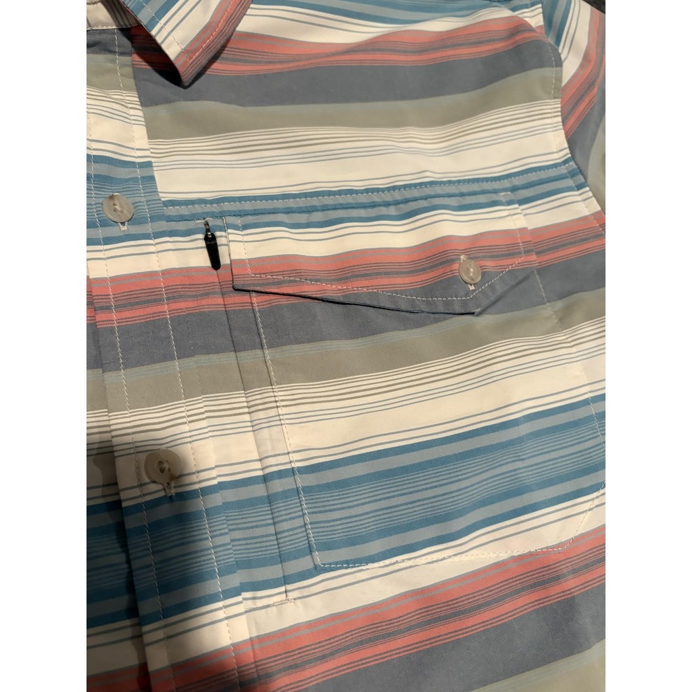 LL Bean Shirt Mens Large Tall Blue Red Striped Short Sleeve Button Down Outdoor - Picture 3 of 9